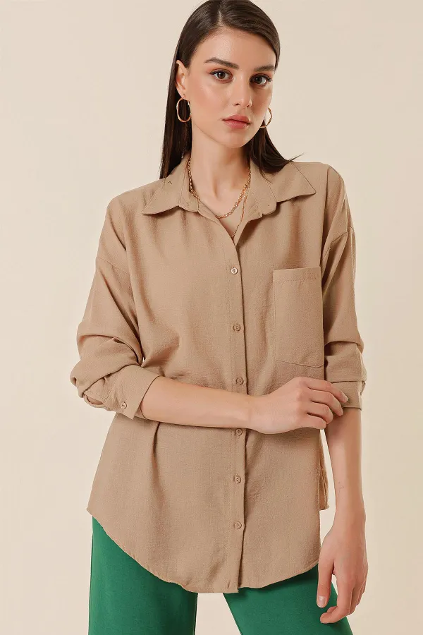 Single Pocket Oversized Seersucker Linen Shirt