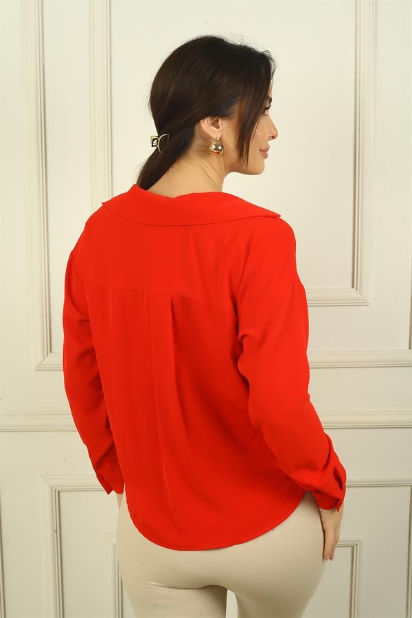 Önü Düğümlü Mikro Saten Gömlek