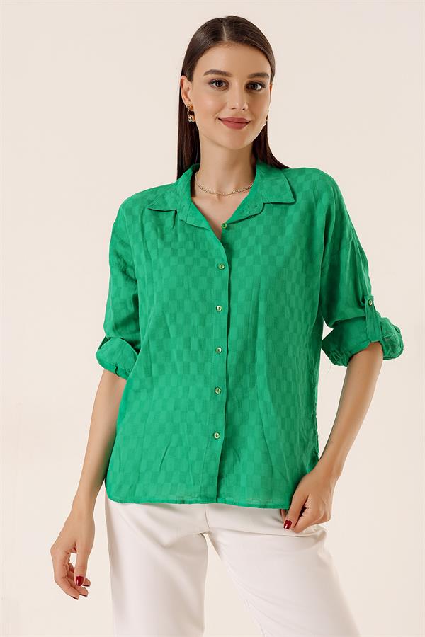 Front Buttoned Polo Collar Shirt with Foldable Sleeves