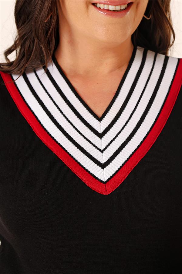 Pull en maille rayé à col V grande taille