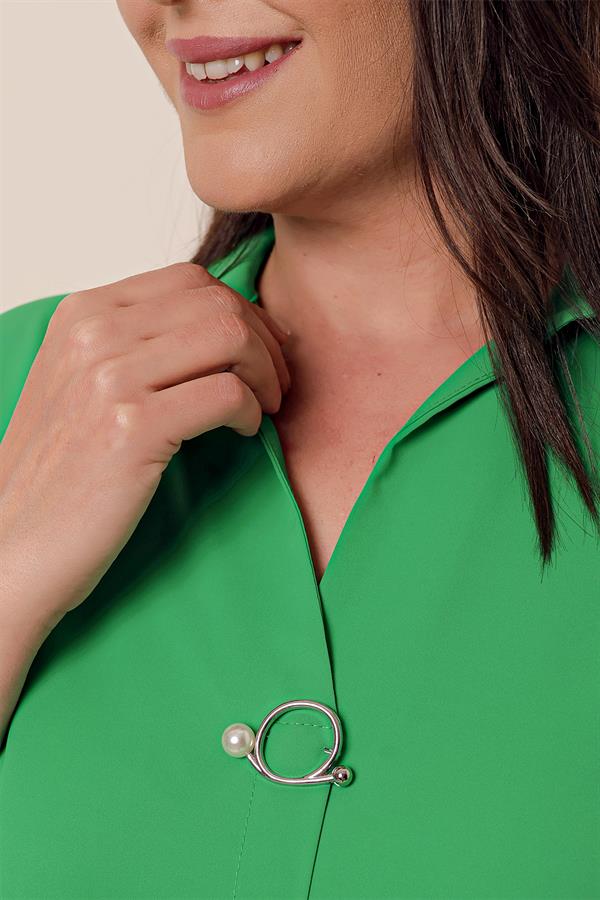 Polo Collar Quarter Sleeve Plus Size Blouse