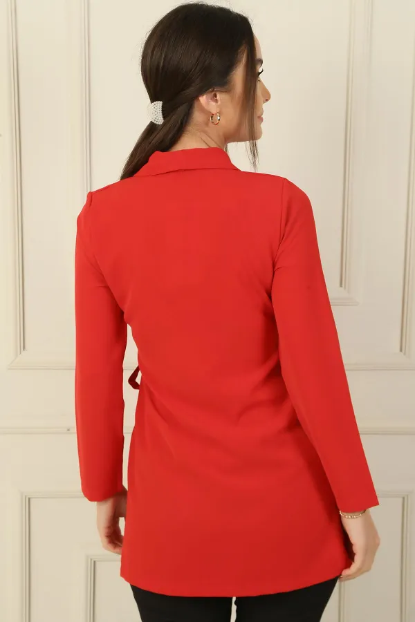 Devrik Yaka Beli Bağlamalı Krep Ceket