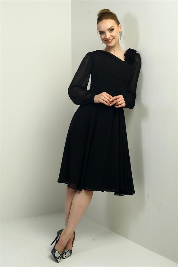 Robe midi en mousseline doublée à manches longues et détails floraux pour femme