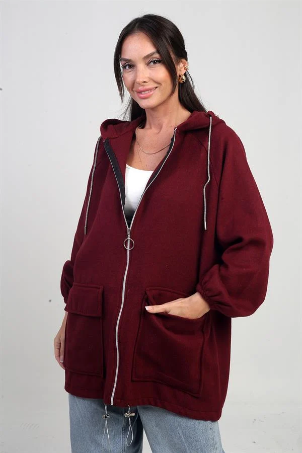 Gilet en cachemire à capuche pour femme avec poche kangourou zippée et détails en corde brillante