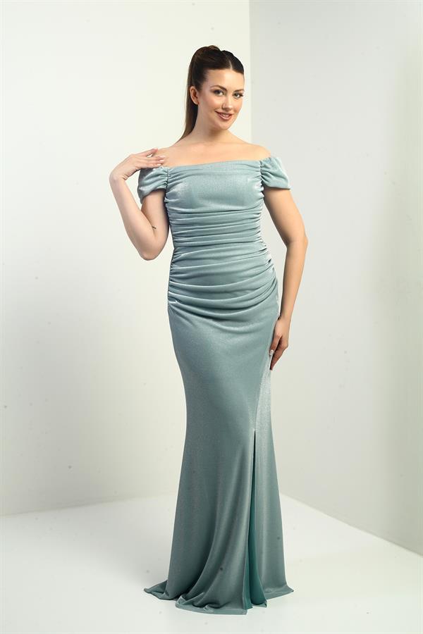 Women's Skirt and Bust Gathered Lining Glittery Mermaid Dress