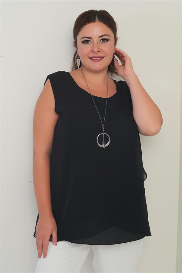 Kadın Üstü Şifon Kolsuz Büyük Beden Bluz