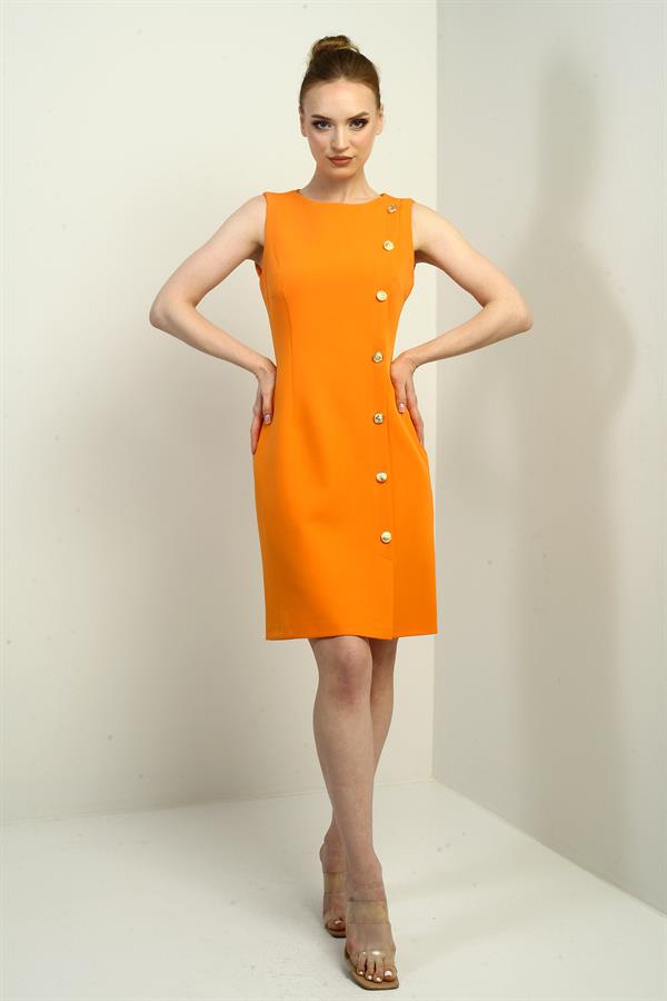 Kadın Kendinden Telalı Yan Düğmeli Kısa Elbise