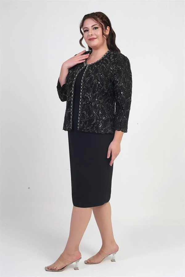 Robe sans manches pour femme, veste en tulle ornée de sequins et de perles, doublée, ensemble deux pièces grandes tailles