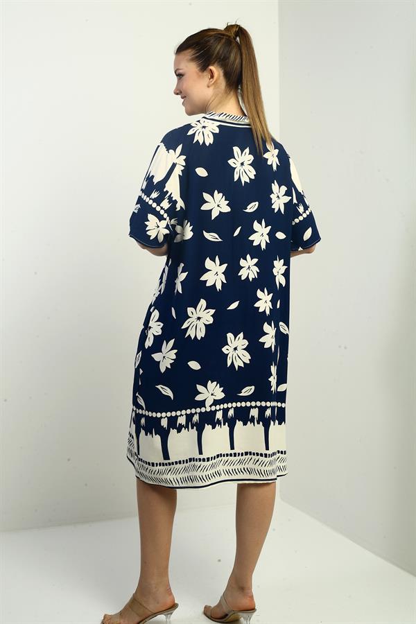 Kadın Çiçek Desenli Cepli oversize Kısa Elbise