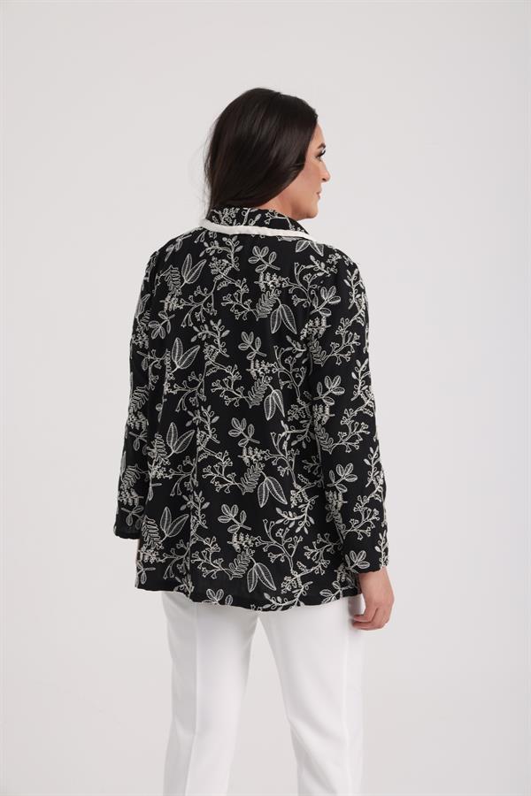 Women's Sleeveless Lycra Blouse and Patch Pocket Jacket with Leaf Embroidery, Plus Size, 2-Piece Set