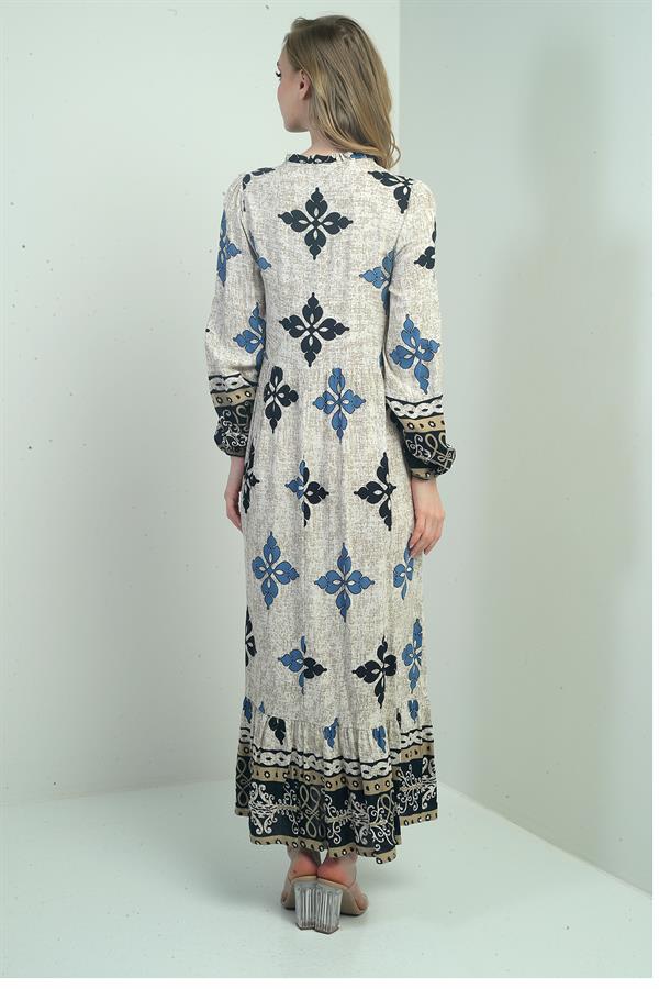 Robe longue hijab pour femme avec motif ethnique et décolleté