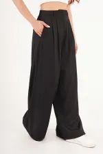 Piliseli Çift Cepli Salaş Toptan Siyah Pantolon