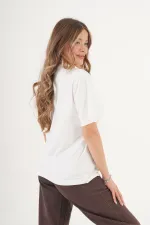 Dikiş Detaylı Bisiklet Yaka Toptan Beyaz Tişört