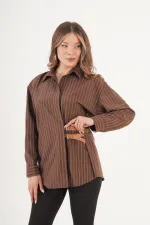 Chemise à rayures en gros avec détail de double ceinture, style café