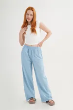 Bel Lastikli Paça Detaylı Cepli Toptan Mavi Pantolon