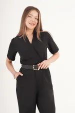 Elegance Kemerli Palazzo Toptan  Siyah Tulum