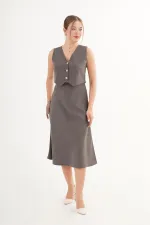 Premium Yelek Ve Etek Antrasit Süet Toptan İkili Takım