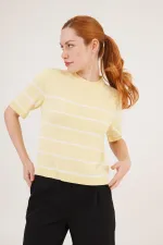 Çizgili Kısa Kol Sarı Toptan Bluz