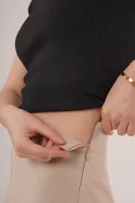 Bol Paça Yandan Fermuarlı Toptan Krem Kumaş Pantolon