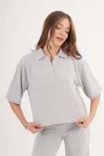 Gömlek Yaka Kısa Kol Gri Toptan Bluz