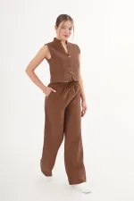 Kolsuz Yelek Bol Pantolon Süet Taba Toptan Takım
