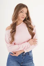 İnce Oys Kumaş Yarasa Kol Toptan Pembe Bluz