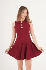 Pilili Kloş Kesim Gold Detay Bordo Toptan Elbise