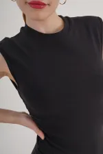 Beli Büzgülü Siyah Toptan Elbise