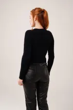 Bisiklet Yaka Yumoş Siyah Toptan Kazak