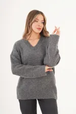 Pull anthracite à col V et côtes épaisses, en gros