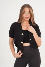 Yıldız Çıtçıt Düğmeli Kısa Kol Siyah Toptan Triko Hırka
