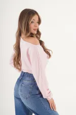 İnce Oys Kumaş Yarasa Kol Toptan Pembe Bluz