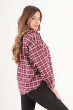 Ekose Düğmeli Bordo Oduncu Gömlek