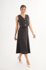 Ensemble gilet et jupe haut de gamme en daim noir, vente en gros