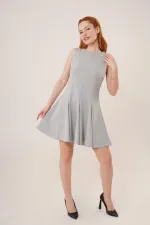 Sıfır Kol Pileli Toptan Gri Mini Elbise
