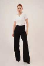 Bol Paça Yandan Fermuarlı Toptan Siyah Kumaş Pantolon