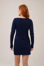 Çizgili Etek Düğmeli Bluz Toptan Lacivert Takım