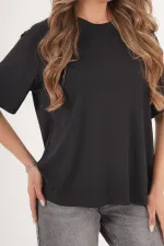 Dikiş Detaylı Bisiklet Yaka Toptan Siyah Tişört