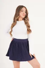 Jupe bleu marine en gros avec taille élastique et short doublé