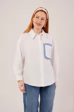 Çizgili Cep Detaylı Beyaz Toptan Gömlek