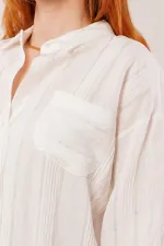 Hakim Yaka Çizgili Cep Detaylı Toptan Beyaz Gömlek