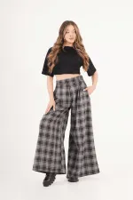 Pantalon à carreaux anthracite en gros avec ceinture détaillée