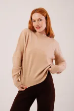 Bisiklet Yaka Düz Model Camel Triko Toptan Kazak