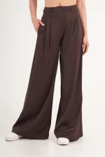 Piliseli Çift Cepli Salaş Toptan Kahve Pantolon