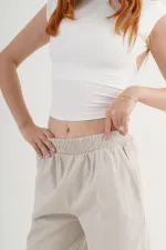 Bel Lastikli Paça Detaylı Cepli Toptan Taş Pantolon