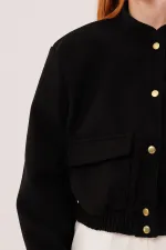 Gold Düğmeli Kaşe Toptan Siyah Bomber Ceket