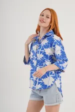 Desenli Toptan Mavi Gömlek