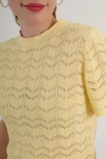 Chemisier tricoté à manches courtes jaune en gros