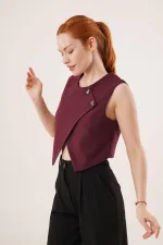 Çift Düğmeli Çapraz Model Bordo Toptan Yelek