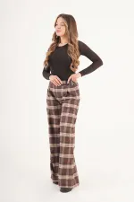 Pantalons à carreaux café en gros avec ceinture détaillée